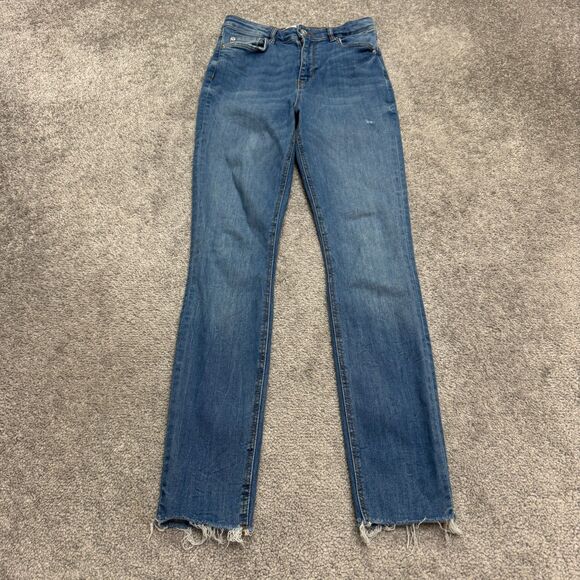 Zara High Waist Skinny Denim Jeans Womens 4 Sunrise Blue Distressed Hem 24x28 - Picture 1 of 15
